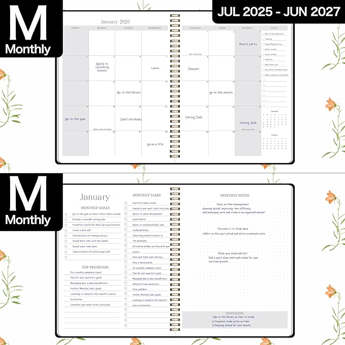 2025-2027 Monthly Planner, July 2025-June 2027, A4 (8.5" x 11"), 2 Year Monthly Planner, 24 month Calendar, Simple Calendar Planner Notebook Cardboard Cover, Suitable for Schools & Offices, Black