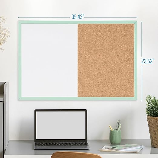 MasterVision Pastel Combo Bulletin and Dry Erase Board, 36" x 24", Green Frame, Decorative Magnetic Whiteboard and Cork Board, Wall Décor for Home, Office, Dorm, or Classroom