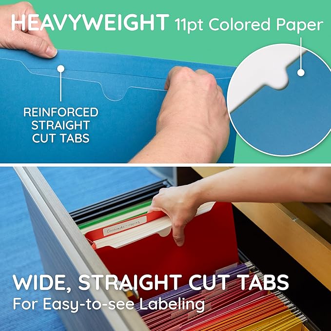 Blue Summit Supplies 2 Inch File Jackets, Expandable Folders, Heavy Duty 2 Inch Expansion Pocket File Folders Letter Size, Assorted Colors, Reinforced Straight Cut Tab,25 Pack