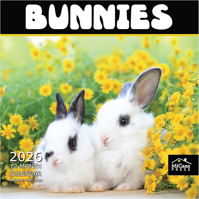 MICASA PRESS Bunnies 2026 Wall Calendar 12 Month | 12” x 24” Open | Thick & Sturdy Paper |Giftable | Cute Rabbit Animal Kids Calendar 2026