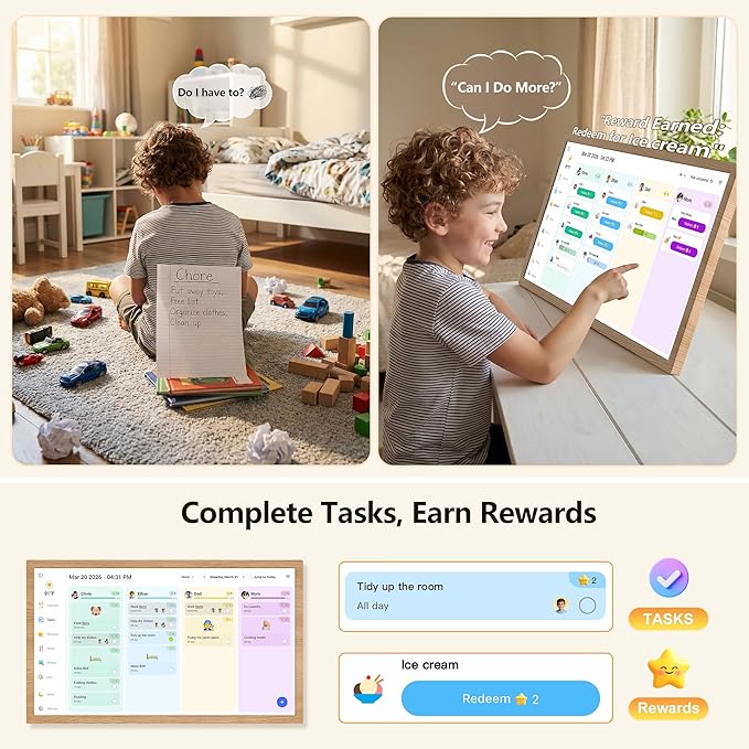 Digital Calendar – 27 Inch Electronic Wall Calendar & Chore Chart, Smart Family Organizer with Interactive Touchscreen Display, Wall Mount in Portrait or Landscape - Best Gift for Mother's Day