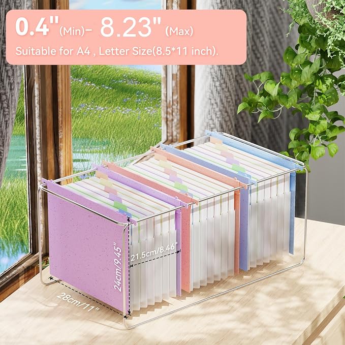 ANSOOK Hanging File Folders Letter Size,7 Accordion Pockets, Expandable File Folders Hanging with Tabs, Wheat Straw Hanging Folders for Filling Cabniet, Hanging File Organizer - 3Pcs (Assorted Colors)