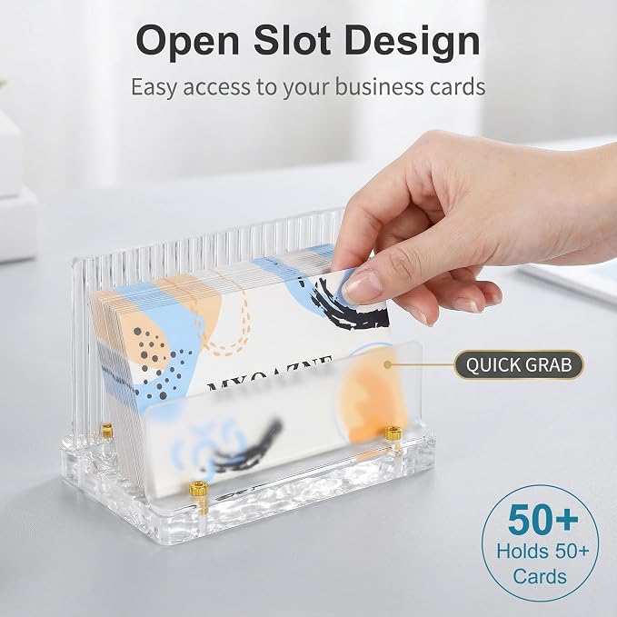 Acrylic Business Card Holder for Desk - Modern Aesthetic Desk Business Card Organizer, Office Desk Accessories Business Card Display Stand for Women & Men, Holds 50 Cards