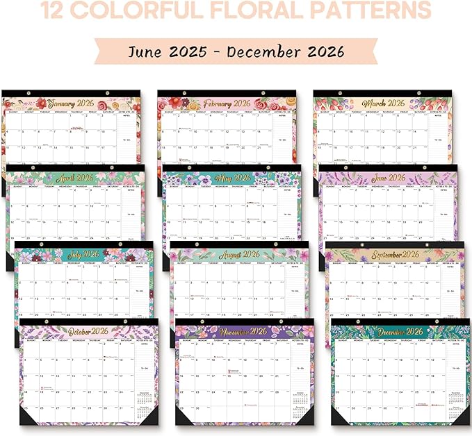 Desk Calendar 2025-2026, AgePlace Large 22" x17" Wall Calendar 2025 Covers June 2025 - December 2026, Monthly Desktop Calendar with Different Watercolor Artwork for Each Month for Home & Office School