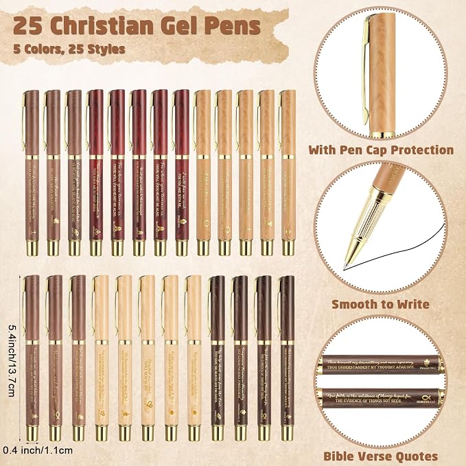 Feifeiya 25 Sets Father's Day Christian Church Gifts Bulk Bible Verse Plastic Gel Pen Religious Silicone Keychains Scripture Bookmarks for Men Women Empowerment Sunday Study Group Gifts(Wood Color)
