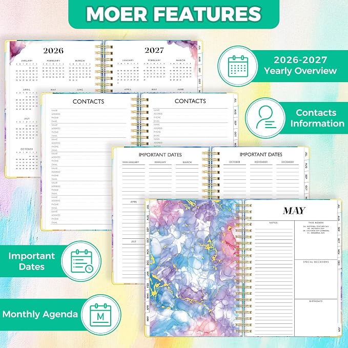 Planner 2026-2027, 18 Month Weekly and Monthly Academic Planner, July. 2026 - Dec. 2027, 9" x 11.6" A4 Large Hardcover Calendar Planner with Page Tabs, Separator Page, Inner Pocket, Bookmark, Stickers, Sticky Note Set