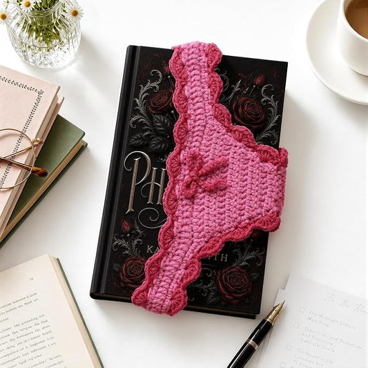 Crochet Bikini Bookmarks for Women, Underwear Shaped Bookmark | Handmade, Page Holder, Bookish Gift for Book Lovers, Soft Stretchy Acrylic Yarn, Rose Red