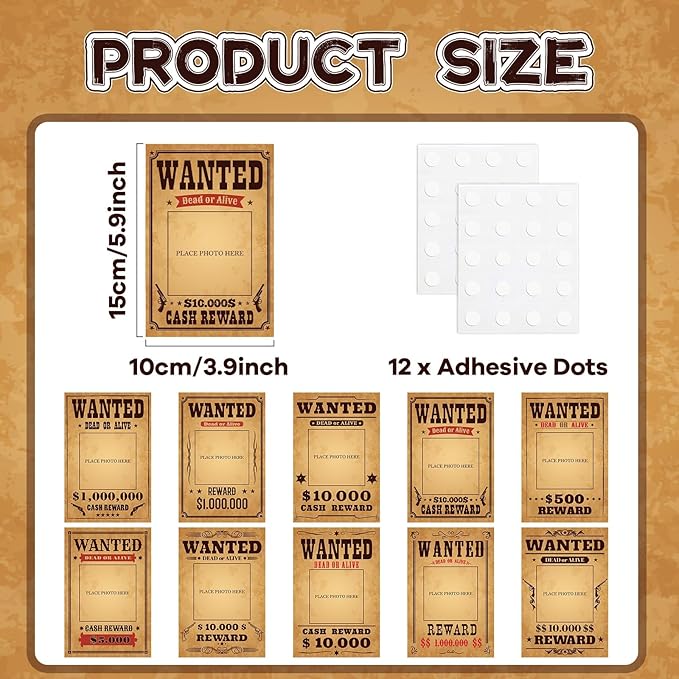 OBUSATT 60 Pcs Western Wanted Theme Cutouts West Cowboy Cowgirl Bulletin Board Decorations Wanted Photo Paper Cut-Outs Classroom Decor for Boy Girl Classroom DIY Craft Photo School Door Supplies West