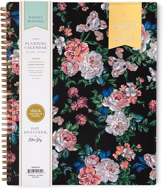 Blue Sky Day Designer 2026-2027 Weekly and Monthly Academic Year Planner Calendar, July 2026 - June 2027, 8.5" x 11", Flexible Cover, Laminated Tabs, Storage Pocket, Includes Stickers, Rose Garden