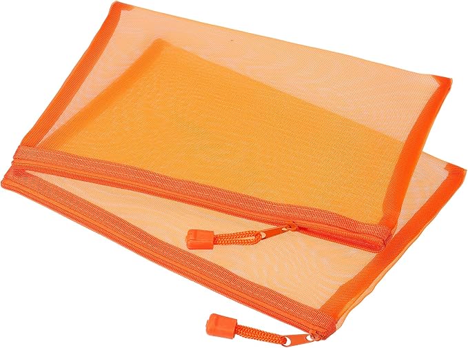 MECCANIXITY Mesh Zipper Bags, A5 Nylon Zip Pouch Pencil Case Storage Pockets for Travel Office Accessories, Orange Pack of 6