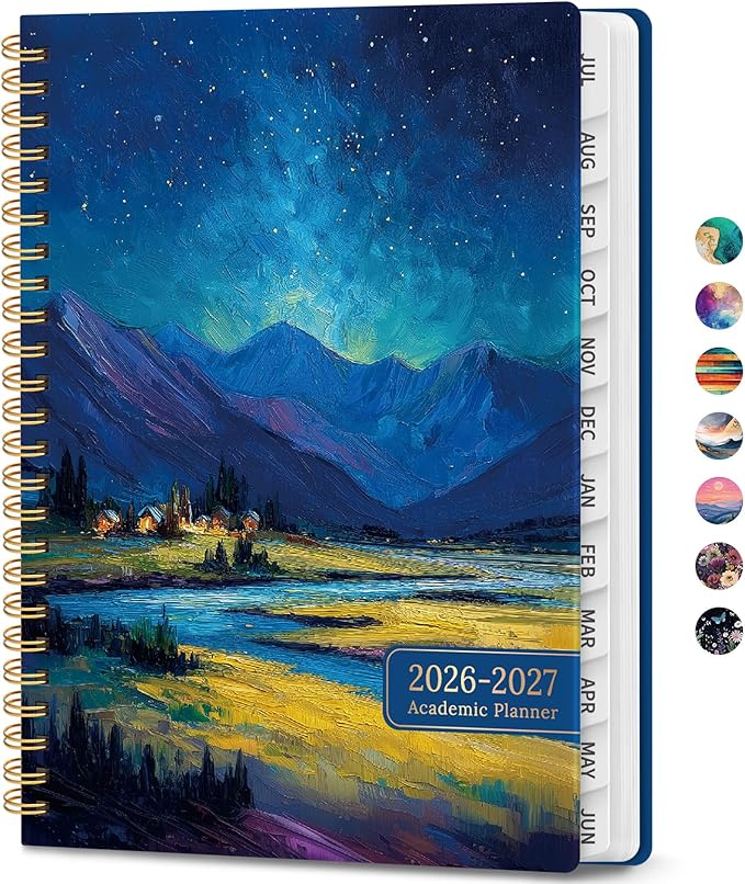 Academic Planner 2026-2027, Weekly and Monthly Calendar Book, July 2026 – June 2027, Hardcover Planner with Tabs, Perfect for Teachers, Students, Women & Men, A4 (8.5" x 11") - Night Peak
