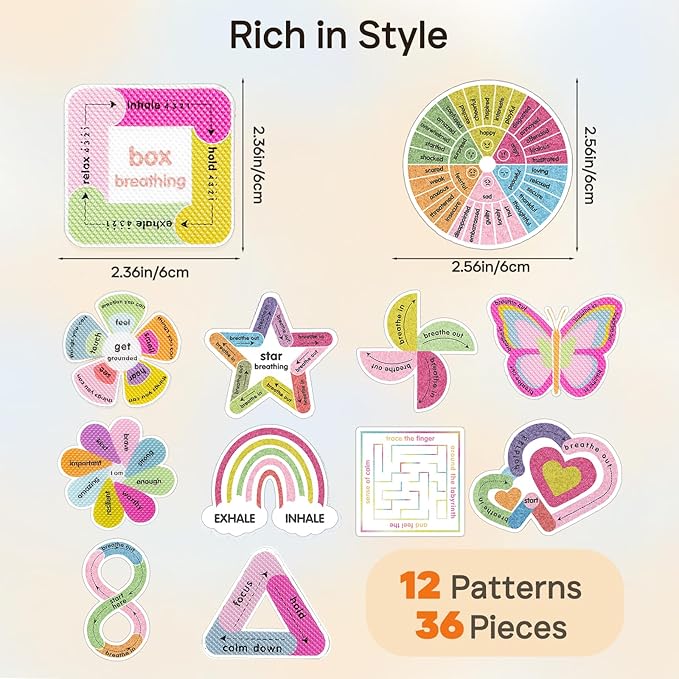 Sensory Strips for Anxiety Calming Stickers, 36PCS Textured Calming Mood Fidget Stickers for Kids Adults, Tactile Breathing Mindfulness Sticker for Classroom Office Desk