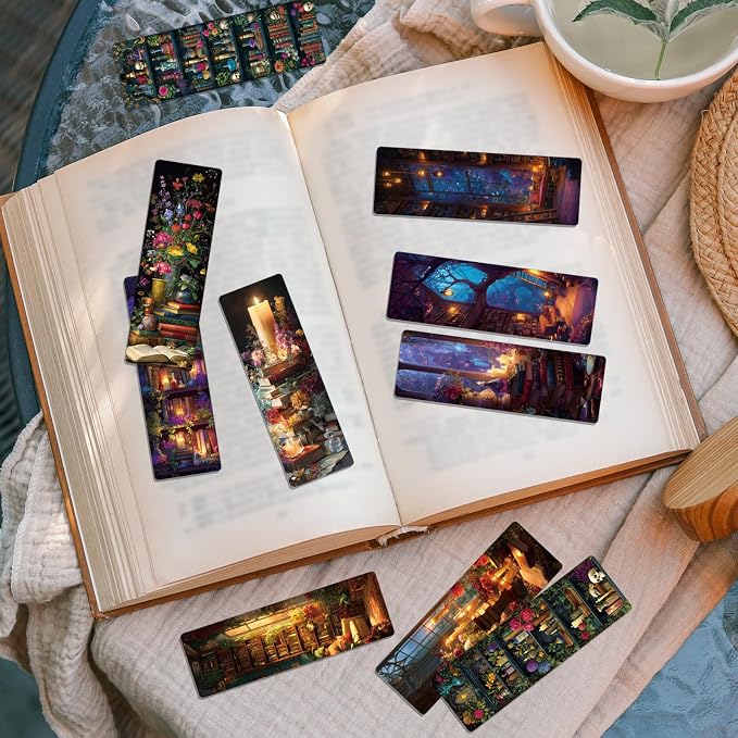 Wxiben Dark Academia Bookmarks Gifts - Wxiben 100Pcs Floral Library Bookshelf Book Marks Fantasy Witchy Apothecary Book Markers Page Clip GIF for Women Men Students Teacher Romantasy Reader Bookish