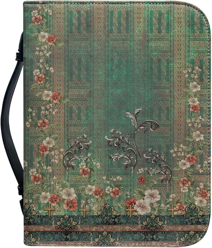 Vintage Boho Flowers Bible Cover Case for Women, Green Victoria Flowers PU Leather Bible Cover, Gift for Women, Bible Carrying Case for Women, Large Bible Cases for Women One Size-11.2"x8"x2.2"