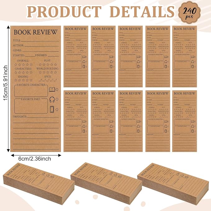 240 Pcs Back to School Teacher Gifts Colorful Book Review Bookmarks Bookclub Gifts Reading Page Cards for Book Lovers Women Students First Day of School Party Supplies(Simple,Kraft)