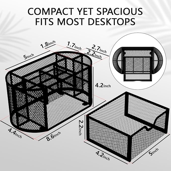 Mesh Pen Holder for Desk 9 Compartment Desk Organizer for Pens Pencils Sticky Notes Clips Office Accessories