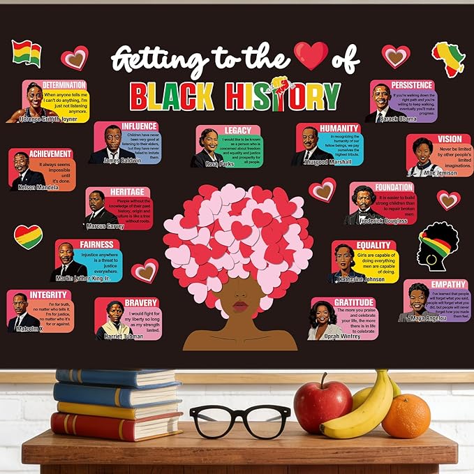 Black History Month Bulletin Board Decoration Valentine's Day Bulletin Board Set African American Cutouts Decorations February Heart Craft Cutouts for School Classroom Office Door Wall Decor Supplies