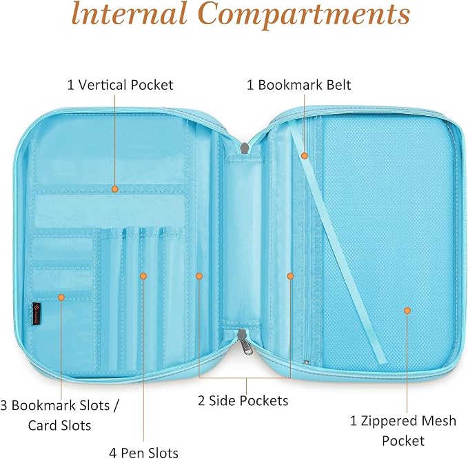 FINPAC Bible Cover, Carrying Book Case Church Bag Bible Protective with Handle and Zippered Pocket, Gift for Mother Lady Women Men, Floral Light Blue