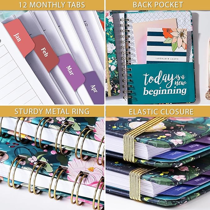 2026 Planner - January 2026 - December 2026, Weekly Monthly Planner 2026 with Colorful Tabs, 6.3" x 8.4", Floral, Twin-Wire Binding