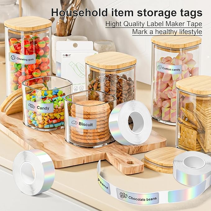 PARLAIM 14 X 40mm (0.55"x1.57") Tear-Resistant Thermal Label, 4 Rolls 640pcs OEM Label Tape Replacement Compatible with D30 Label Maker Perfect for Home/Office/School, Holographic Sliver