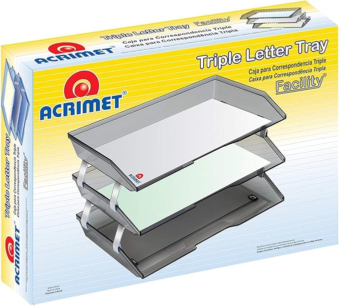 Acrimet Facility 3 Tier Letter Tray, Side Load, Letter Size/A4, Desktop File Organizer, Plastic (Solid Red Color)