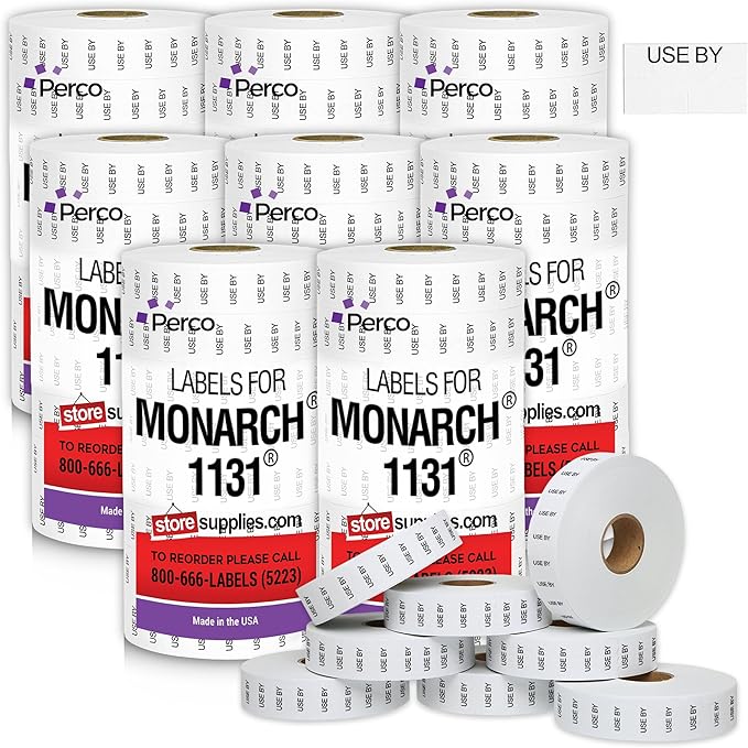 Perco USE by Labels for Monarch 1131 Pricing Gun - 8 Sleeve, 160,000 Price Gun Labels