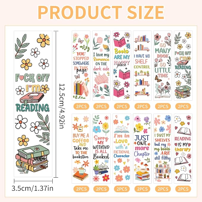 UV DTF Bookmark Wraps - 24 Sheets Book Lover Acrylic Bookmark Blanks Sticker, Reading UV DTF Transfer Stickers, Flower Wildflower Design for School DIY Project