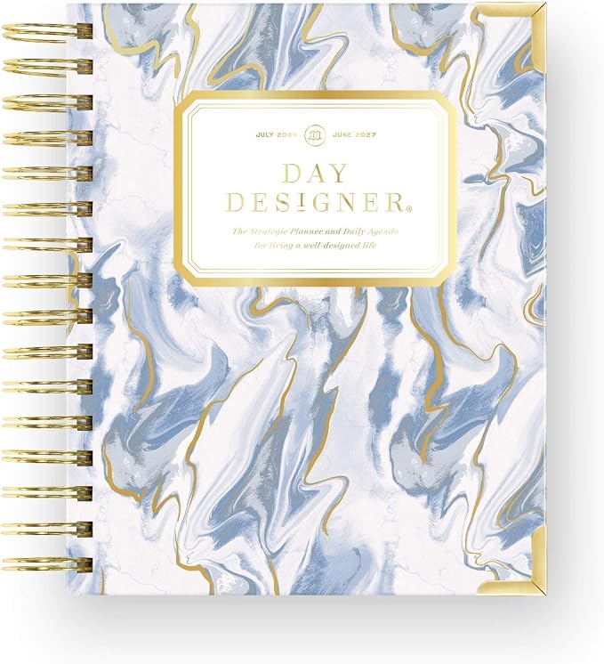 Day Designer 2026-2027 Mini Daily Academic Year Planner Calendar, July 2026 - June 2027, 6" x 8.125", Glossy Laminated Cover, Wirebound, Laminated Tabs, Storage Pocket, Includes Stickers & Snap-In Ruler, Azure