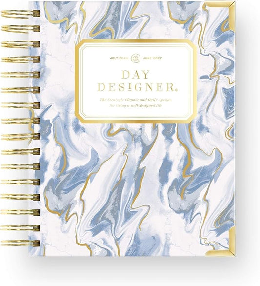 Day Designer 2026-2027 Mini Daily Academic Year Planner Calendar, July 2026 - June 2027, 6" x 8.125", Glossy Laminated Cover, Wirebound, Laminated Tabs, Storage Pocket, Includes Stickers & Snap-In Ruler, Azure