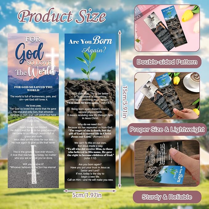Bible Salvation Bookmarks Gifts - 120 Pcs Gospel Tract Card for Evangelism Prayer Christian Double-Sided Reading Page Markers Clips Book Mark for Women Men Church Book Lovers Office Supplies
