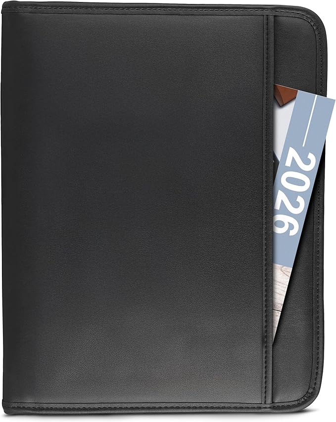 Samsill Professional Padfolio with Secure Zippered Closure, 10.1 Inch Tablet Sleeve, and 8.5 by 11 Inch Notepad, Black, Full Size (70820)