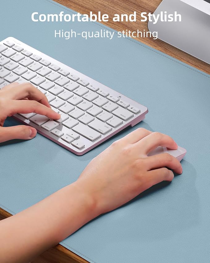 AFIING Desk Pad Protector 23.6" x 13.7" - Non-Slip Waterproof PU Leather Desk Mat for Mouse, Keyboard, Laptop, Office and Home Workspace (Light Blue)