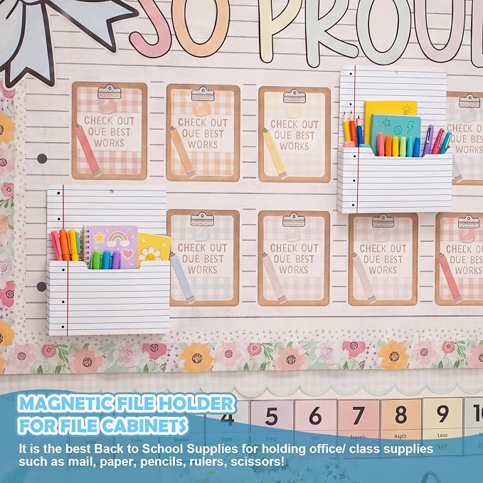 Gilprop 2 Pack 2 Pcs Composition Notebook Magnetic File Folder Holder Pocket File Organizer Classroom Decor Teacher Desk Accessories for Whiteboard Classroom Essential No Drilling (Notebook Lined)