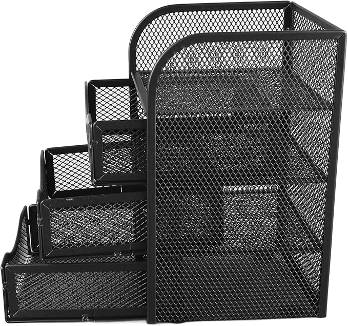 Desk Organizer with 3 Drawers Metal Mesh Slip Desktop Organizer for Office Supplies Stationery Black Office Products Desk Accessories Organizers Desk Supplies Holders