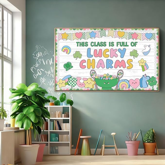 St. Patrick's Day Bulletin Board Decorations Classroom Bulletin Board Set Irish Clover Unicorn Cutouts for School Chalkboard Wall Door St. Patrick's Day Party Supplies