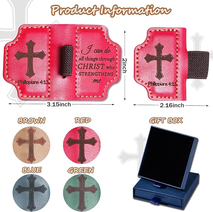 Bygone Mark Personalized Magnetic Leather Bookmark with Pen Holder,Inspirational Bible Verse Religious Bookmarks,Christian Book Lovers Reading Accessory for Men Women (RED, Philippians 4:13)