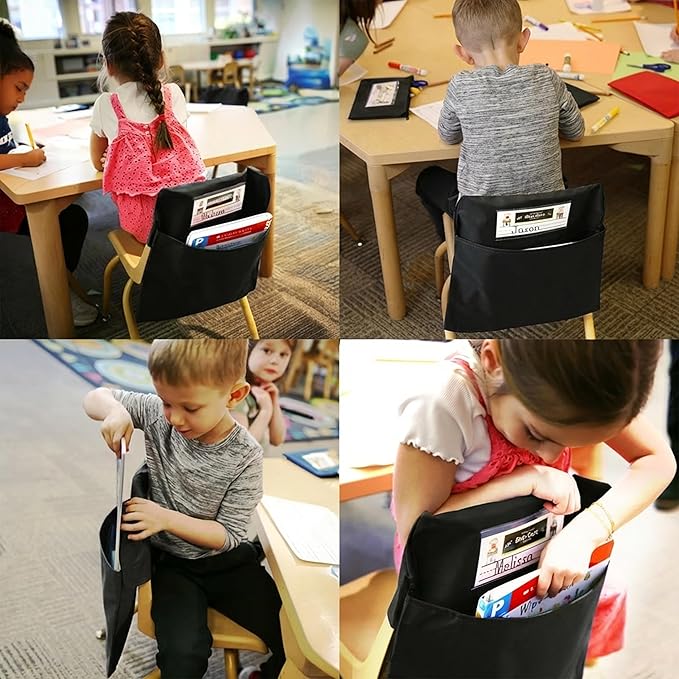 Seat Sack Student Chair Storage Pocket - 17", Single Pocket, Classroom Chair Organizer for Student Desks, Durable Over-the-Chair Storage, Black, 25-Pack