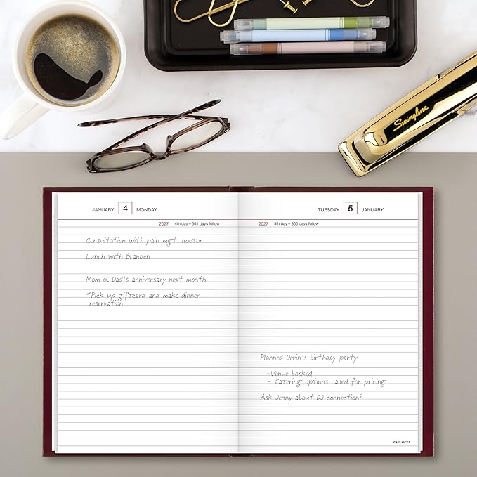 AT-A-GLANCE 2027 Daily Planner, Standard Diary, 5.75" x 8.25" Reminder Journal, Hardcover, Red (SD3891327)