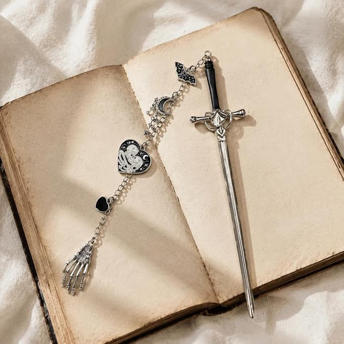 Dark Romance Sword Bookmark - Fantasy Skull Charms Metal Book Mark Moon Start Aesthetic Page Marker for Reading Lover Women Men Students Teachers Reader Bookish Birthday School Graduation