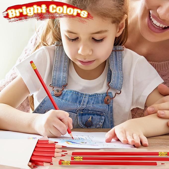 96 Pcs Red Pencils with Eraser Pre Sharpened Hexagon Pencils Erasable Red Checking Pen #2 HB Correcting Pen for School Office Supplies Grade map Check Test Drawing Coloring Editing