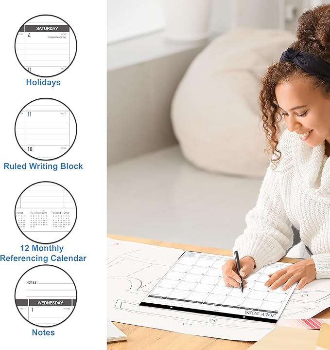 Desk Calendar 2026-2027 - Desk/Wall Calendar 2026-2027, Jul 2026 - Dec 2027, 26-27 Calendars 18 Month, Desk Calendars with Corner Protectors, Large Ruled Blocks, Thick Paper, Colorful, 14.6" x 11.5", Desktop Calendar for Daily Organizer
