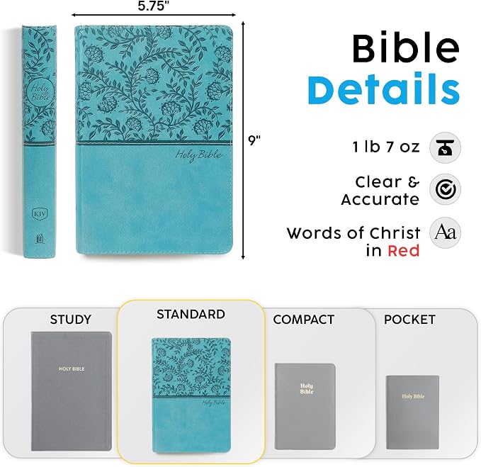 Printualist Personalized KJV Deluxe Holy Bible with Name Engraved, Red Letter King James Version, Faux Leather Turquoise Cover, Custom Gift Bible for Christian Celebrations