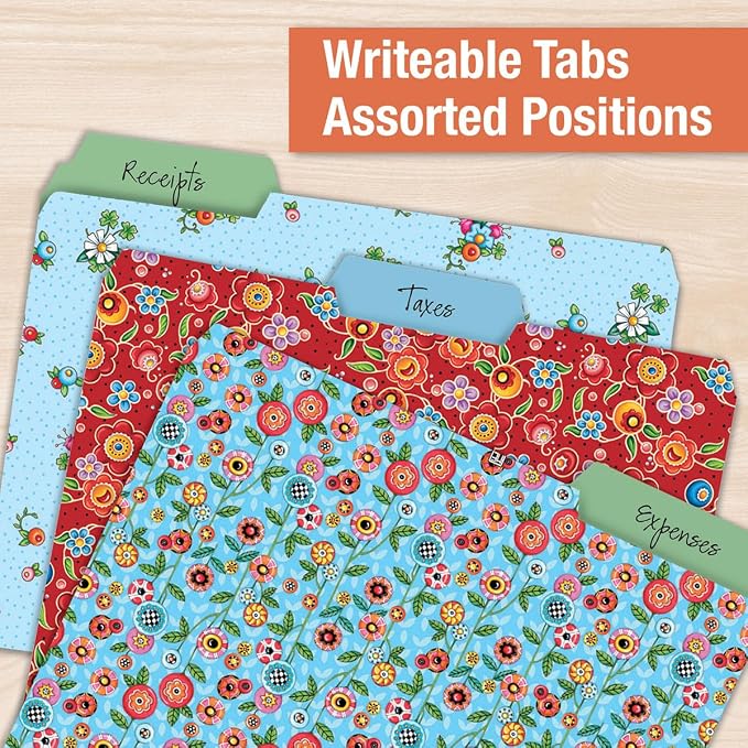 Current Mary Engelbreit File Folders Value Pack - Bulk Set of 24, 6 Pretty Decorative Designs, 1/3 Cut Tabs, Heavy-Duty Paper Stock, Office Supplies for Home & Work, 9-½” x 11-¾” Letter Size