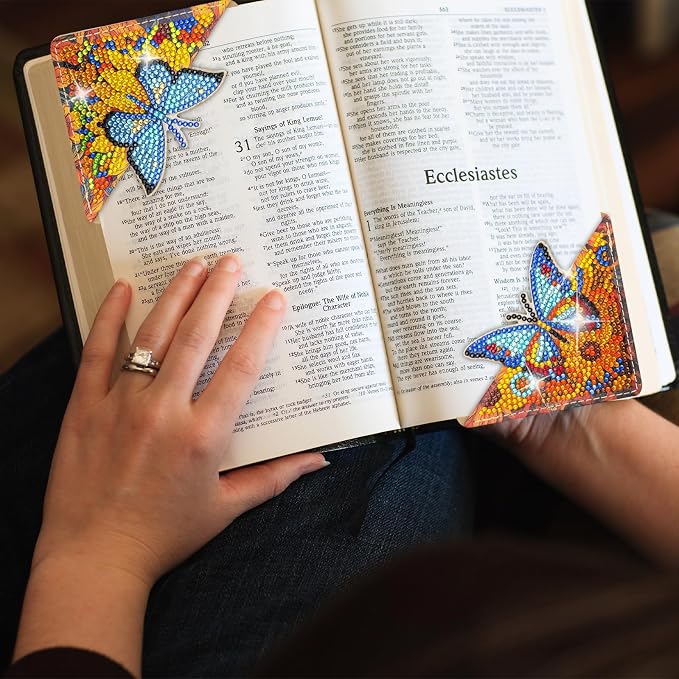4 Pcs Diamond Painting Bookmark, Diamond Art Kit for Adults, DIY Diamond Art Kits for Adults, Book Corner - Protecting Bookmark Craft Supplies Kits for Book Lovers (Sunflower Butterfly)