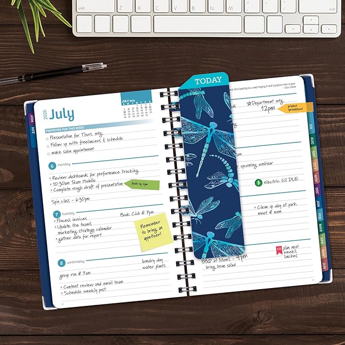 HARDCOVER Academic Year 2026-2027 Planner: 14 Months (May 2026 Through June 2027) 5.5"x 8" Daily Weekly Monthly Planner Yearly Agenda. Bookmark, Pocket Folder and Sticky Note Set (Dragonflies)
