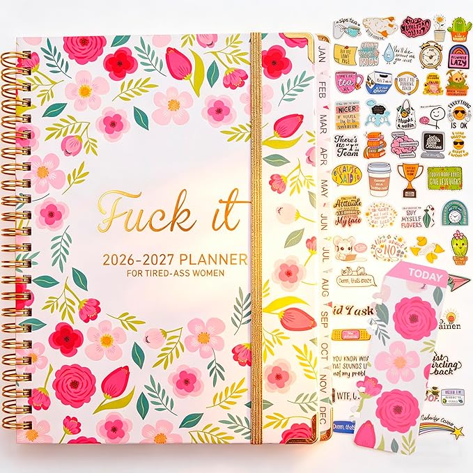 Fuck it Planner Calendar 2026-2027 - A5 6.2*8.5" Weekly Monthly Swear Notebook for Goals Productivity, Fucking Sweary Daily Agendas Organizer Get Shit Done Journal, Funny Gifts for Tired Women, White