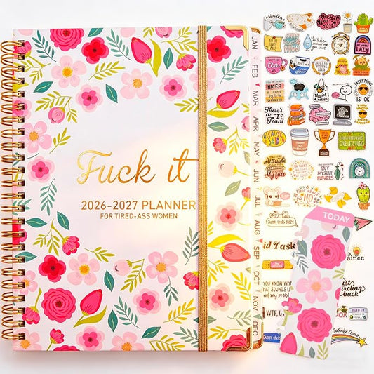 Fuck it Planner Calendar 2026-2027 - A5 6.2*8.5" Weekly Monthly Swear Notebook for Goals Productivity, Fucking Sweary Daily Agendas Organizer Get Shit Done Journal, Funny Gifts for Tired Women, White