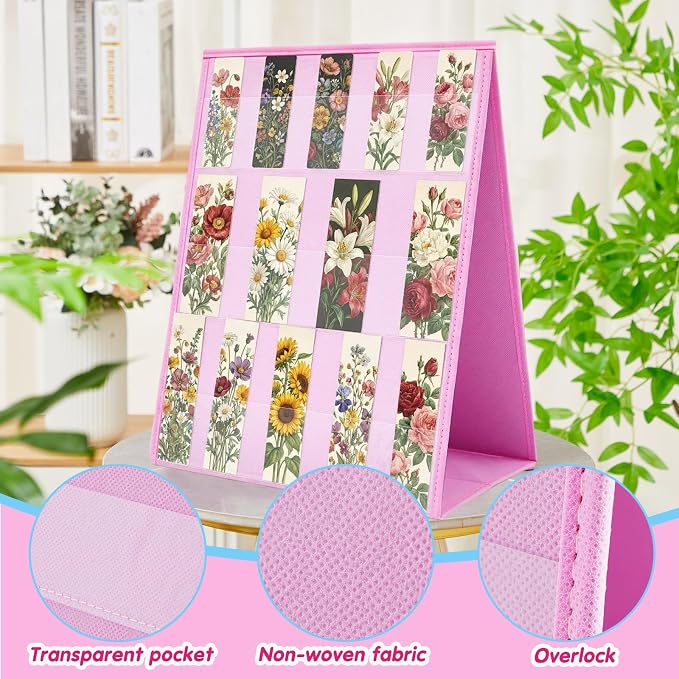 Faccito Bookmark Display Stand, Double Sided Portable Holder, Pink Desktop Display Rack for Gift-Ready Reading Accessories, Craft Fairs, Vendor Booths