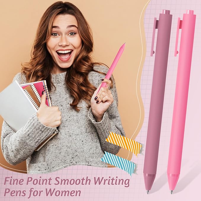 Crtiin 50 Pcs Gel Pens Bulk, 0.5mm Fine Point Black Ink Pens, Retractable Smooth Writing Quick Dry, Colored Aesthetic for School Office Journaling Teacher Appreciation Mother Day (Light Pink)