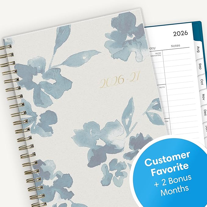 Blue Sky 2026-2027 Weekly and Monthly Academic Year Planner Calendar, July 2026 - June 2027, 5" x 8", Flexible Cover, Wirebound, Laminated Tabs, Bakah Blue